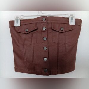 Chocolate Brown Button-Front Crop Top